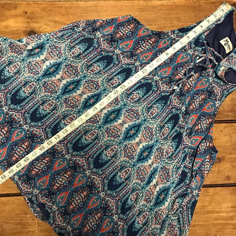 Show Me Your MuMu Blue Red Rancho Mirage Batik Tank Top Small Tunic Oversized